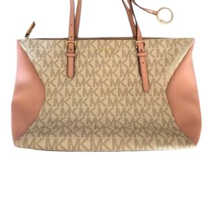 Michael Kors Coraline Beige & Blush Logo Tote big tote has some inside call outs